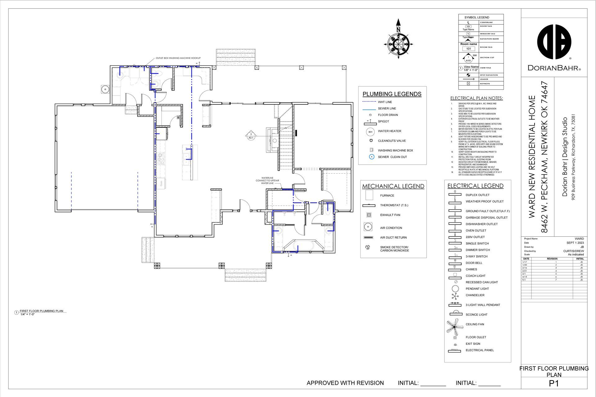 Architectural floor plan with symbols and details.