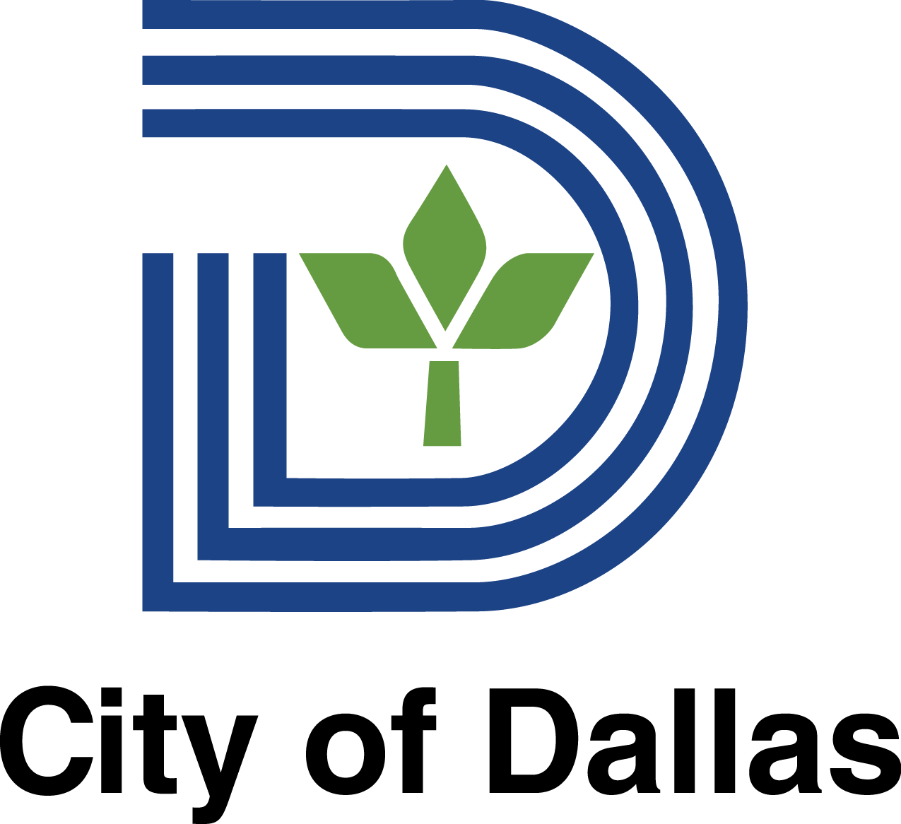 The city of dallas logo has a green leaf on it