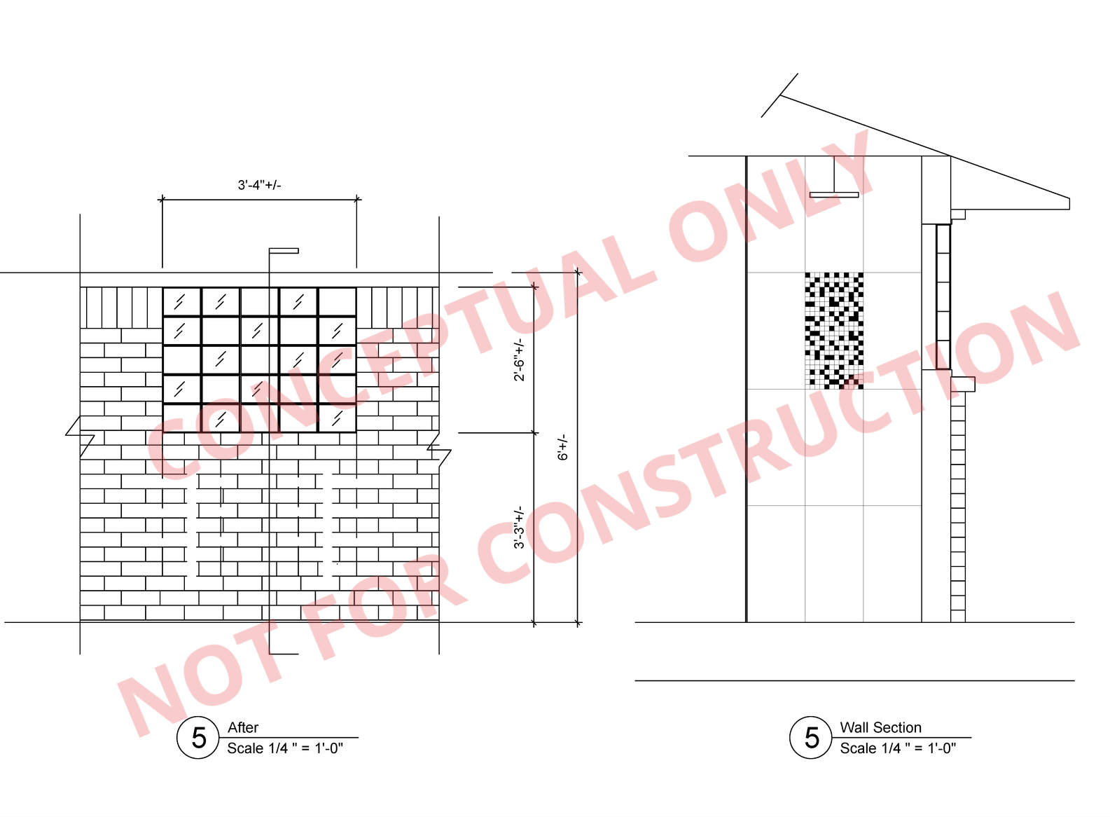 A drawing of a brick wall with the words not for construction on the bottom