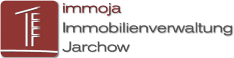 Ein rot-weißes Logo für die Immoja Immobilienverwaltung Jarchow