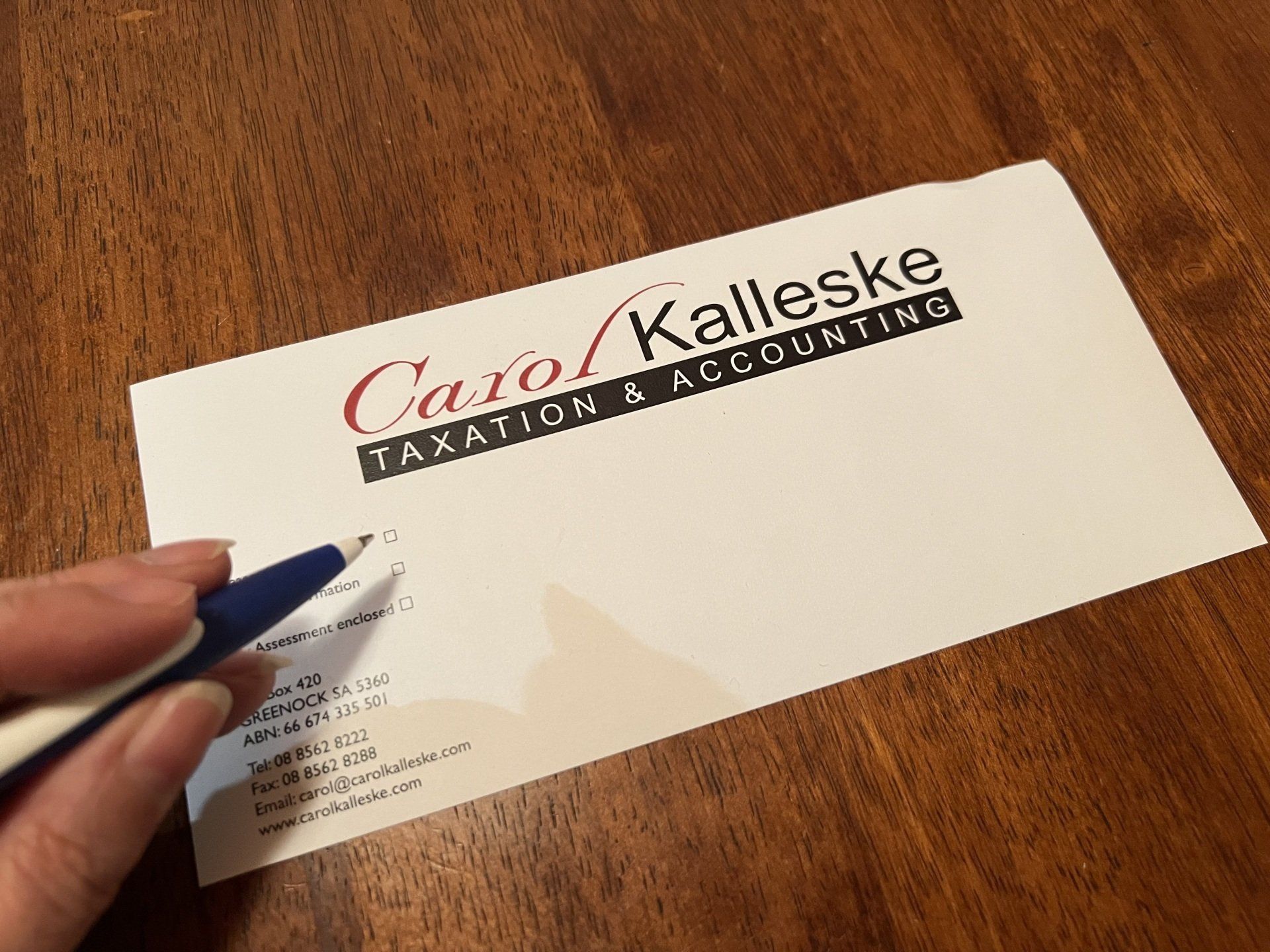 Comps Slip and Pen — Greenock, SA — Carol Kalleske Taxation & Accounting