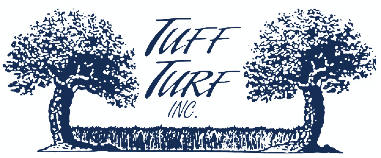 A blue and white logo for tuff turf inc.
