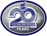 30 years NFL logo in silver and blue oval badge