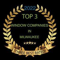 2022 Top 3 window companies in Milwaukee award badge with gold laurel wreath and ribbon