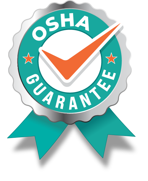 OSHA Guarantee badge with teal ribbon and orange checkmark