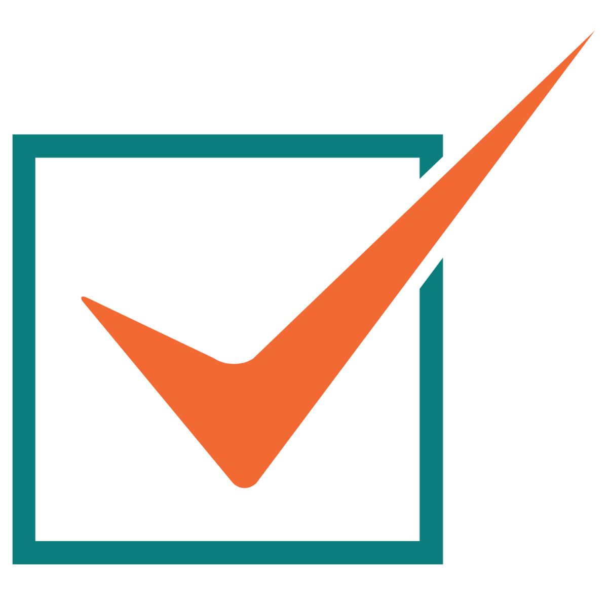 Orange checkmark inside a teal square, signifying a completed task.