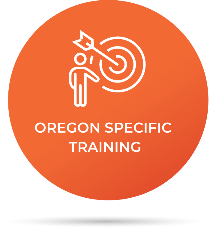 Orange circle logo with target and person icon, labeled “Oregon Specific Training”