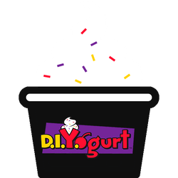 Logo of a black yogurt cup with colorful “D.I.Yogurt” text and sprinkles above it