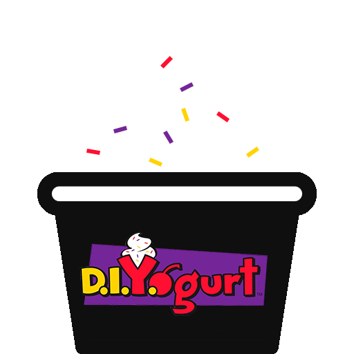 Black yogurt cup logo with colorful sprinkles and “D.I.Yogurt” text