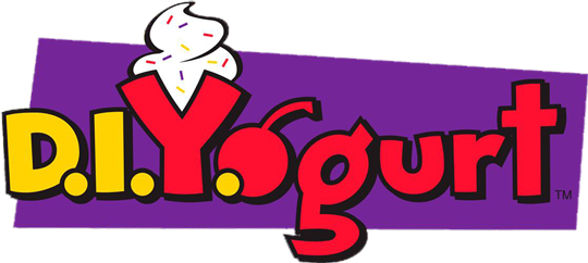 D.I.Yogurt logo with colorful letters and a yogurt swirl above the &ldquo;I&rdquo; on a purple background
