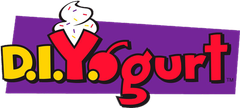 D.I.Yogurt logo with colorful letters and a yogurt swirl above the &ldquo;I&rdquo; on a purple background