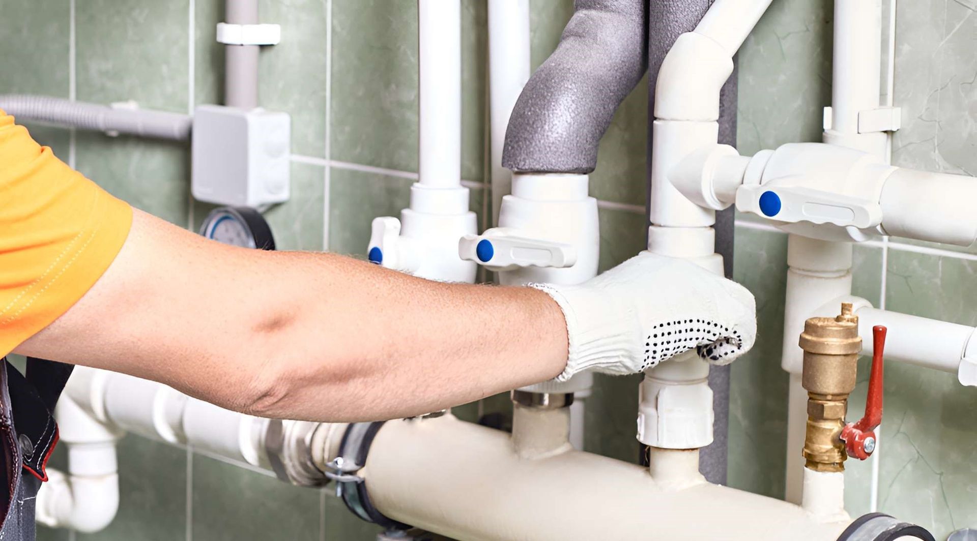 A Plumber Is Working On A Pipe In A Bathroom — Ashley Chick Plumbing In Baranduda, VIC