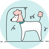 A cartoon illustration of a poodle getting its hair cut.
