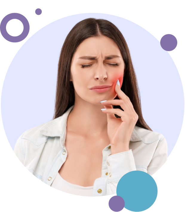 Picture of a woman having a toothache who needs a tooth extraction