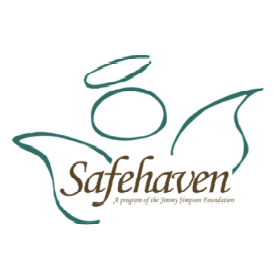 Logo for Safehaven, a program of the Jimmy Simpson Foundation; features a teal angel outline above the word