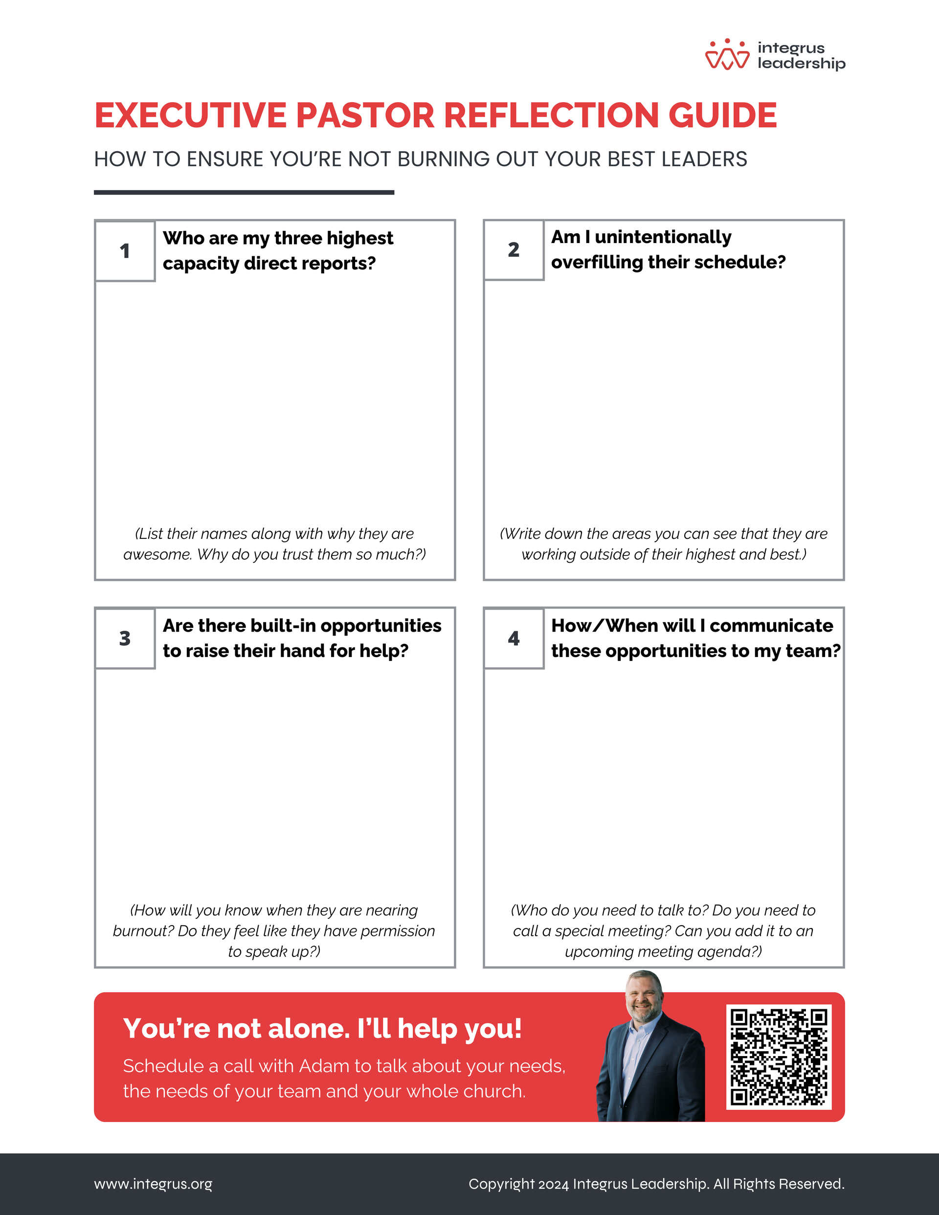 Free leadership tools for executive pastors.