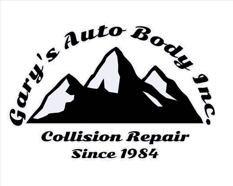 Logo for Gary&rsquo;s Auto Body Inc. with mountain graphic and text &ldquo;Collision Repair Since 1984&rdquo;