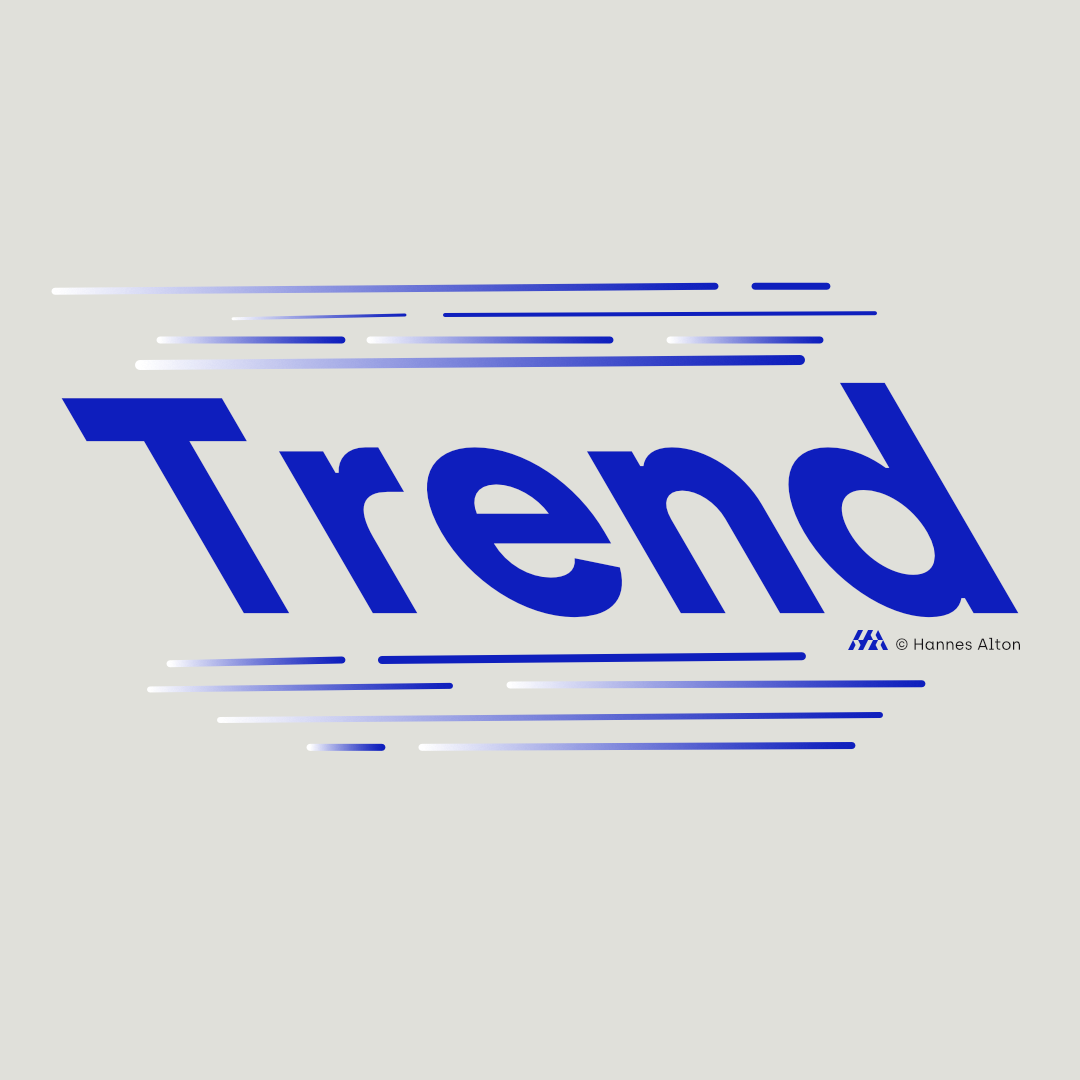 Das Wort Trend schräg und in Bewegung mit Linien als Symbol für exponentiellen Wandel