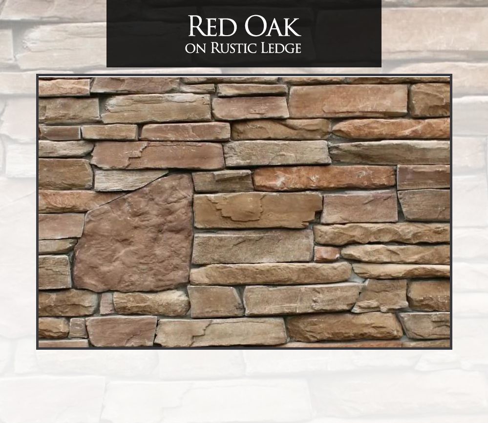 A picture of a red oak on rustic ledge stone wall