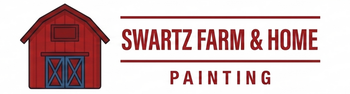 Swartz Farm and Home Painting logo — red barn icon with red text on white background.