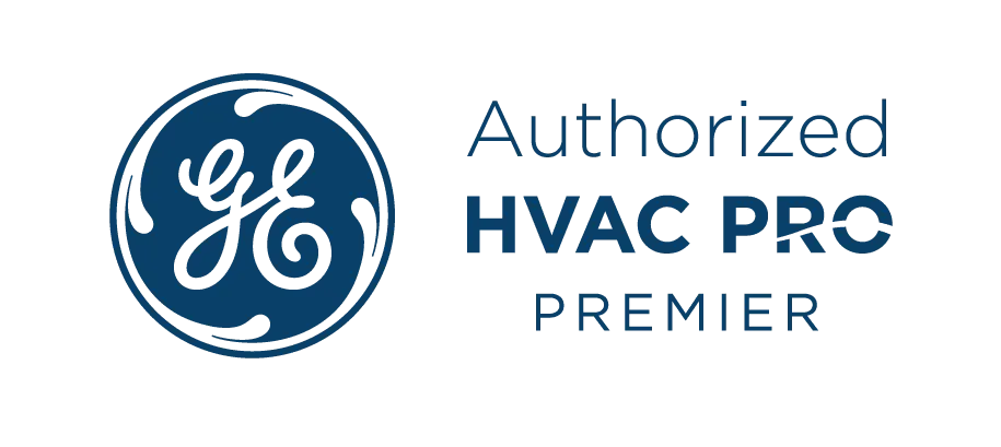 GE Authorized HVAC Pro badge with blue GE logo and text on white background
