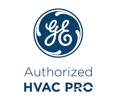 GE Authorized HVAC Pro badge with blue GE logo and text on white background