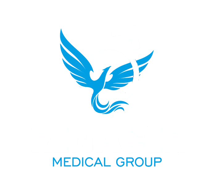 Un logotipo para un grupo médico con un pájaro azul sobre un fondo blanco.