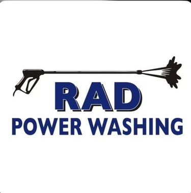 RAD Power Washing logo with a black pressure washer wand and blue text on a white background