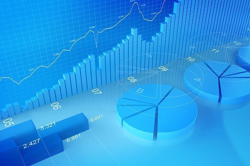 Un fondo azul con gráficos y gráficos circulares.