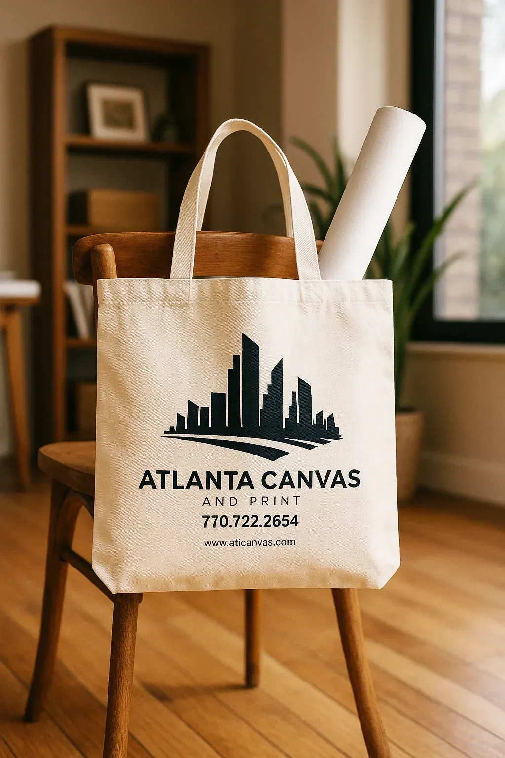Custom branded tote bag printed by Atlanta Canvas and Print in Snellville, GA