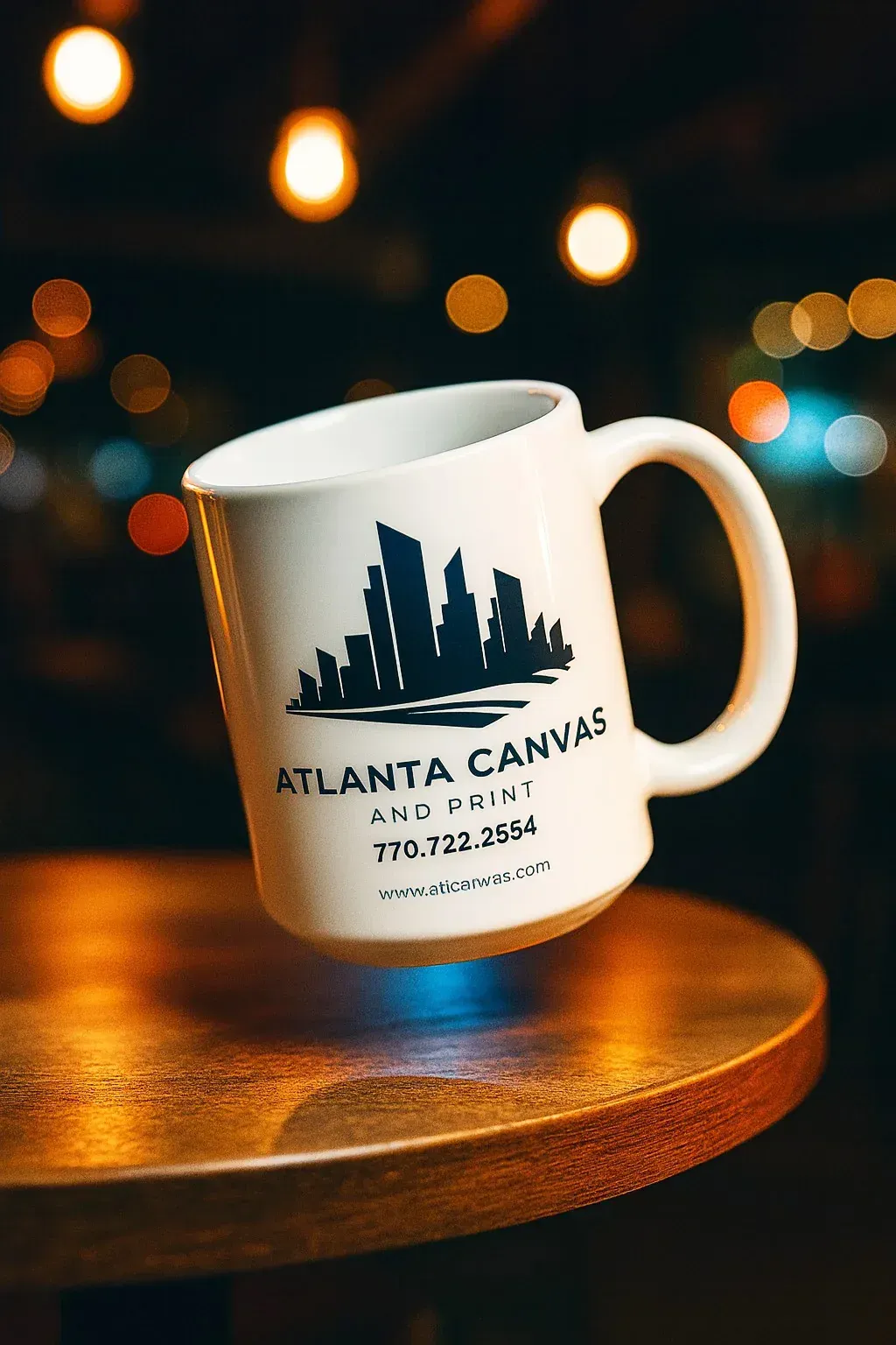 Custom branded coffee mug printed by Atlanta Canvas and Print in Snellville, GA