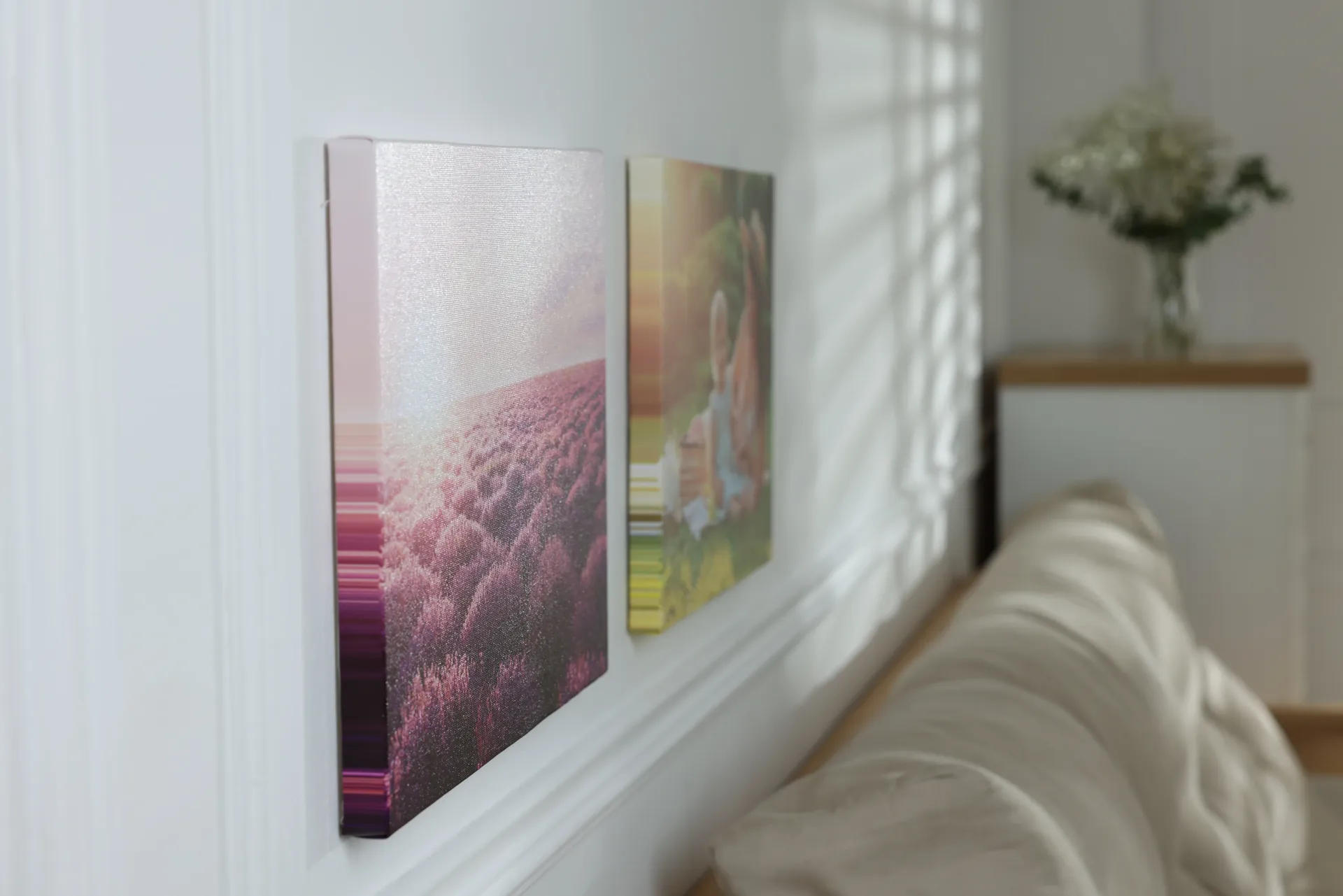 Canvas print sized above a queen bed headboard