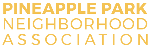 Pineapple Park Neighborhood Association logo in gold lettering.