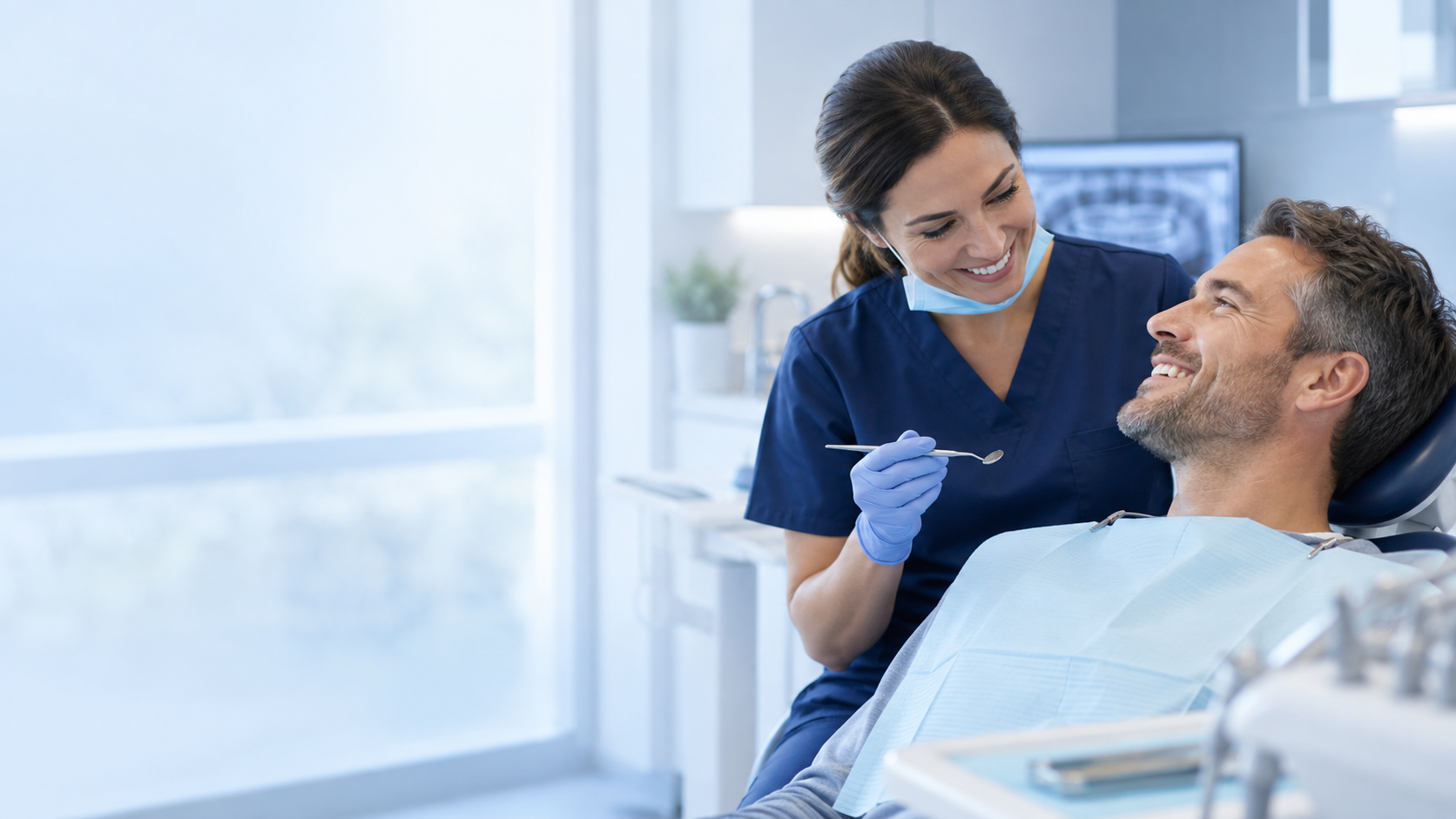 Dental professional providing preventive care to a patient in Fontana