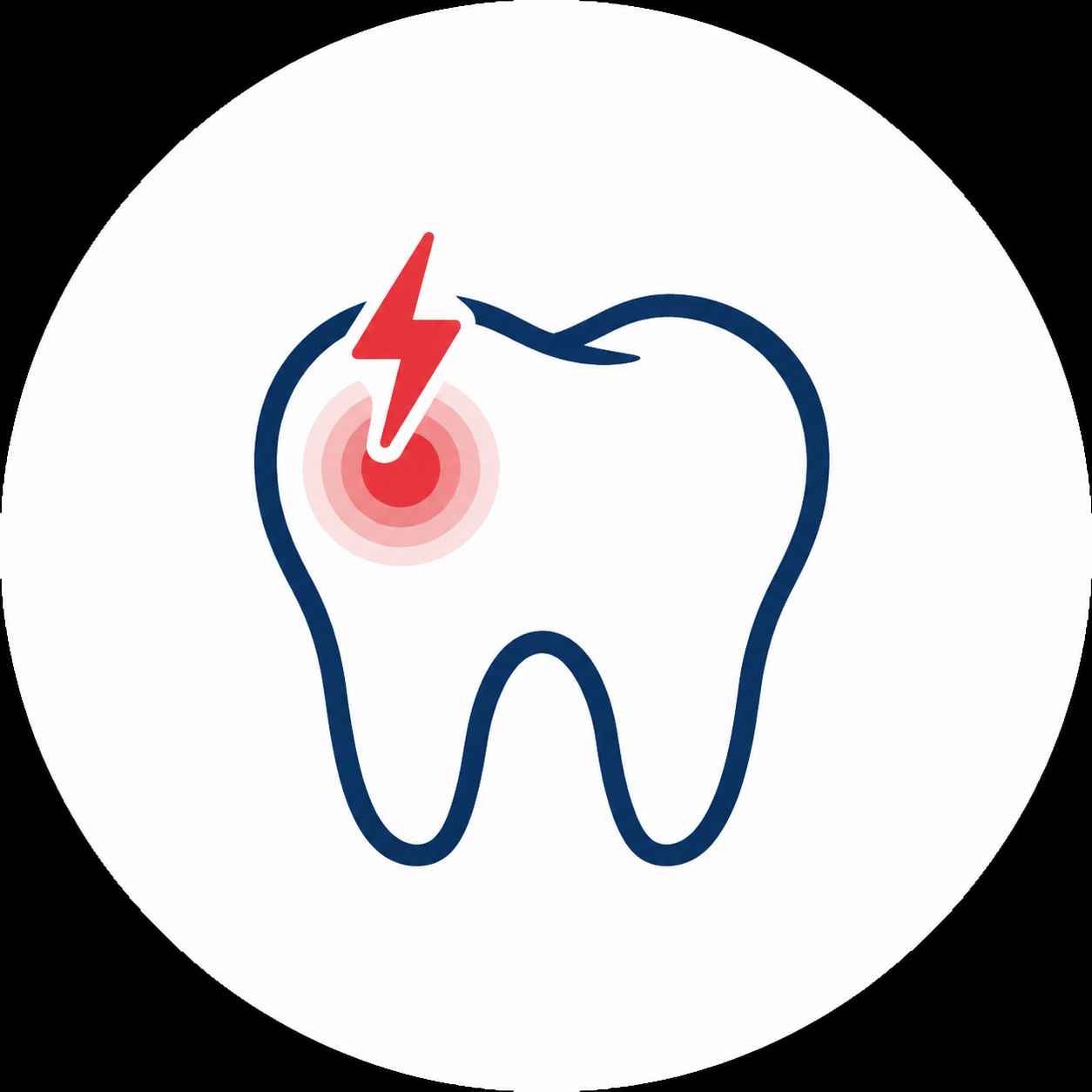 Tooth icon with red pain highlight and lightning bolt, suggesting dental pain or emergency