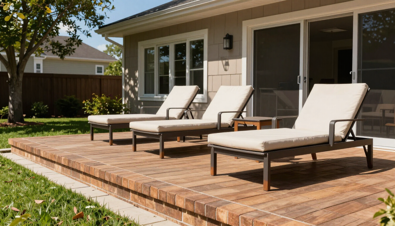 A brick patio and covered porch on a Kansas home, built for easy outdoor living by B & B Builders.