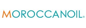 Logo di Moroccanoil con testo turchese e arancione su sfondo bianco.