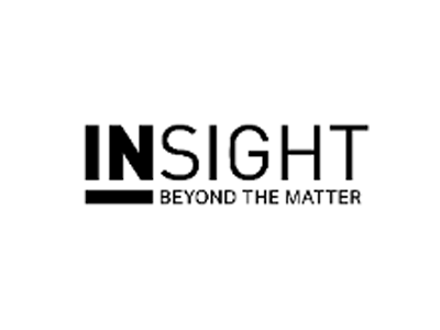 Logo con la scritta “INSIGHT” e lo slogan “BEYOND THE MATTER” in nero su sfondo bianco.