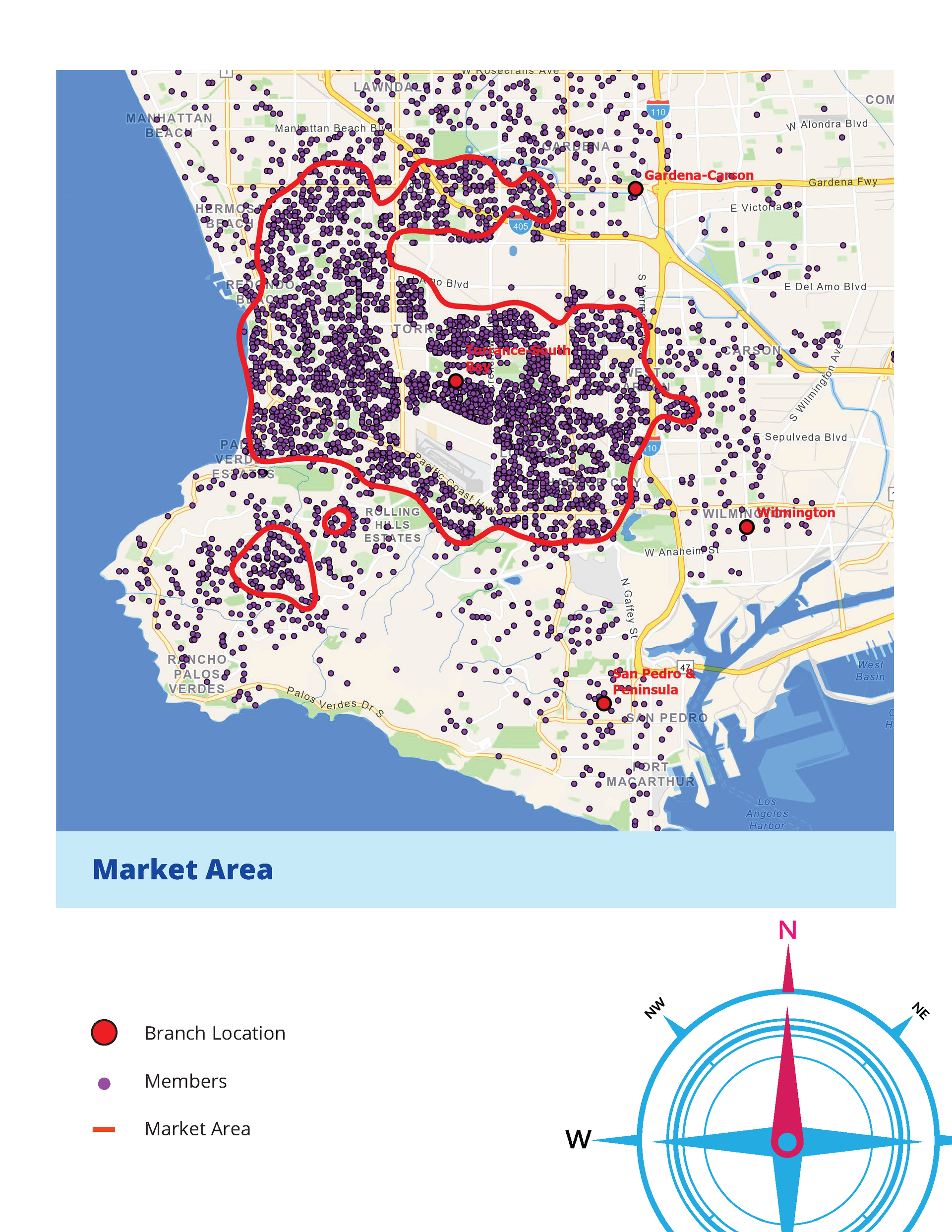 Well defined Primary market area branch member locations
