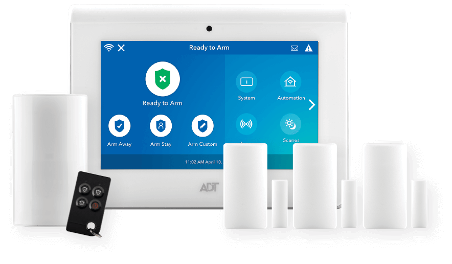 A security system with a remote control and a monitor.