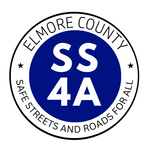 Elmore County Safe Streets and Roads for All logo: blue circle with 