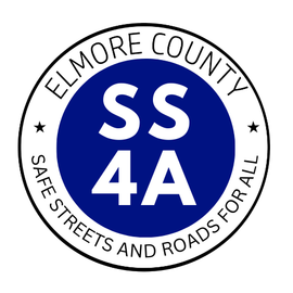 Elmore County Safe Streets and Roads for All logo: blue circle with 