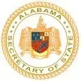 Alabama Secretary of State seal: a gold and white emblem with a coat of arms surrounded by text and a rope border.