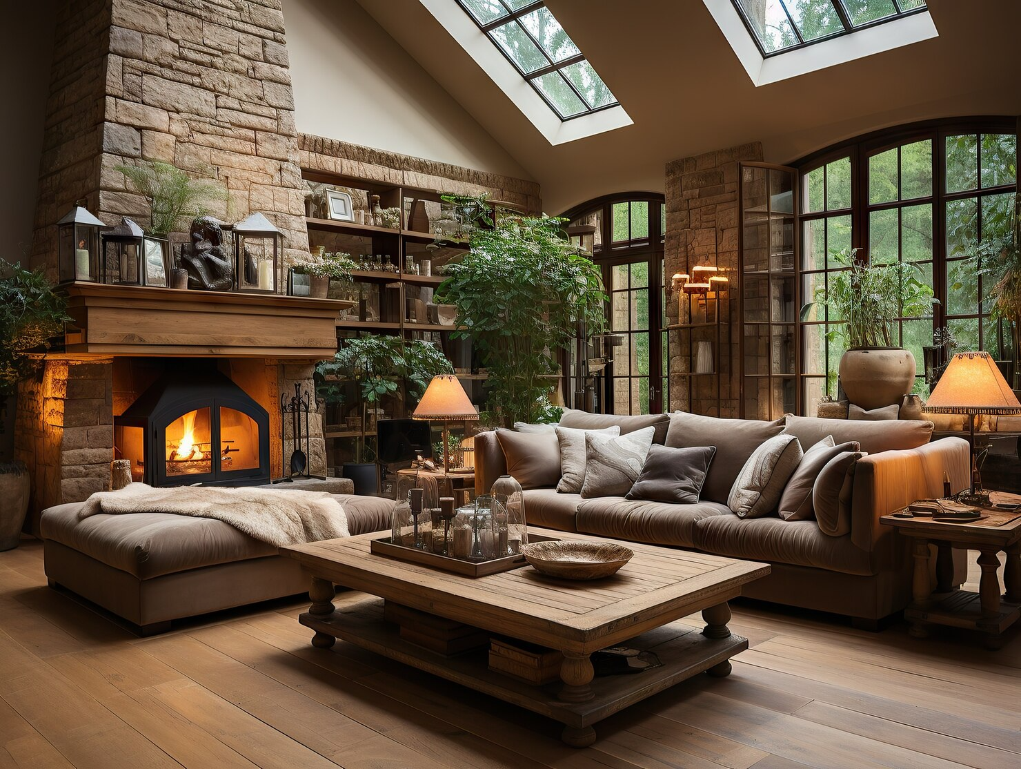 A living room filled with furniture and a fireplace.