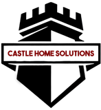 Stucco Restorations of Ohio The logo for castle home solutions is a shield with a castle on it.