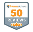 HomeAdvisor badge: 50 reviews, orange number, 3-star rating.