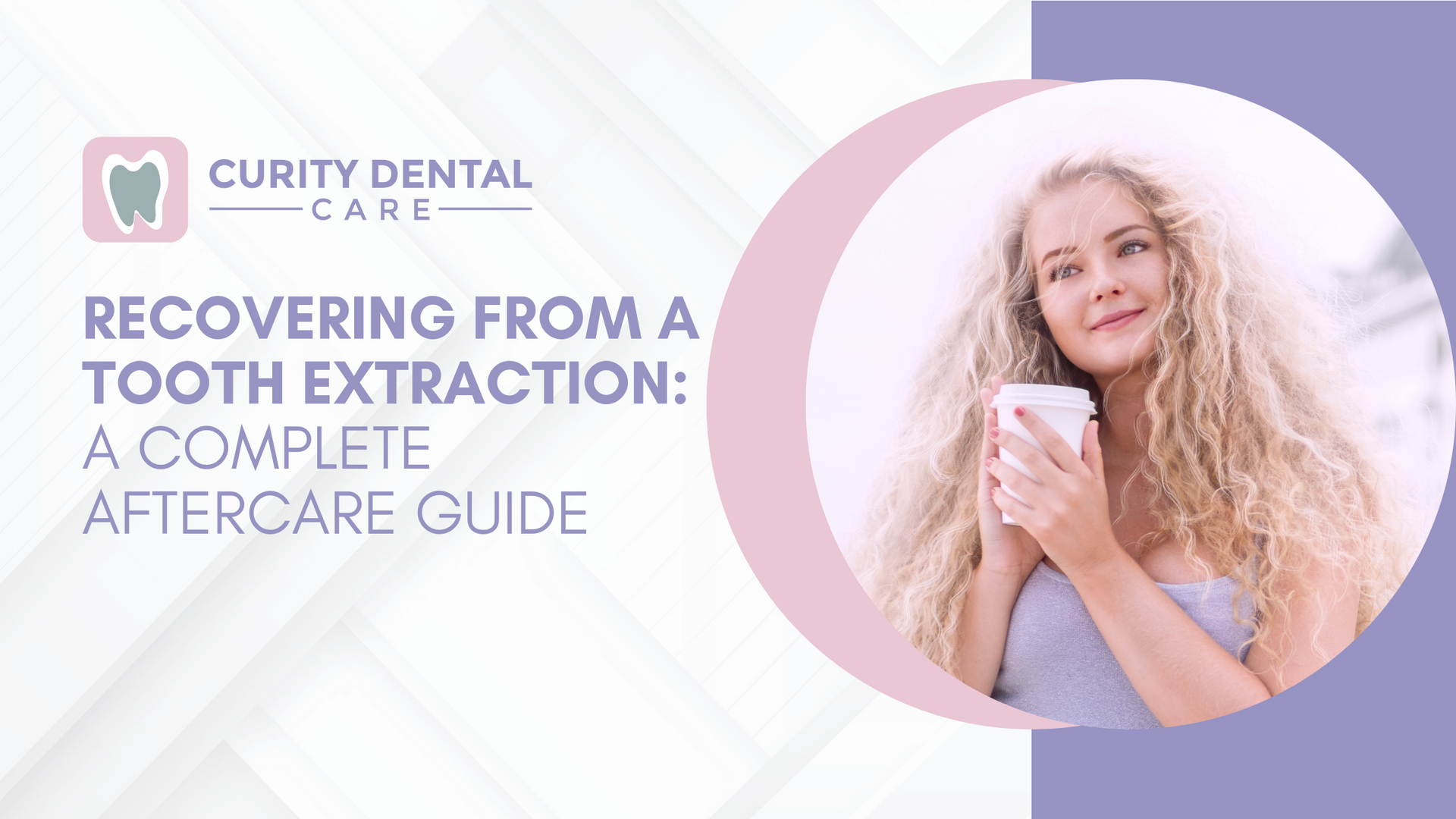 A woman is holding a cup of coffee while recovering from a tooth extraction.