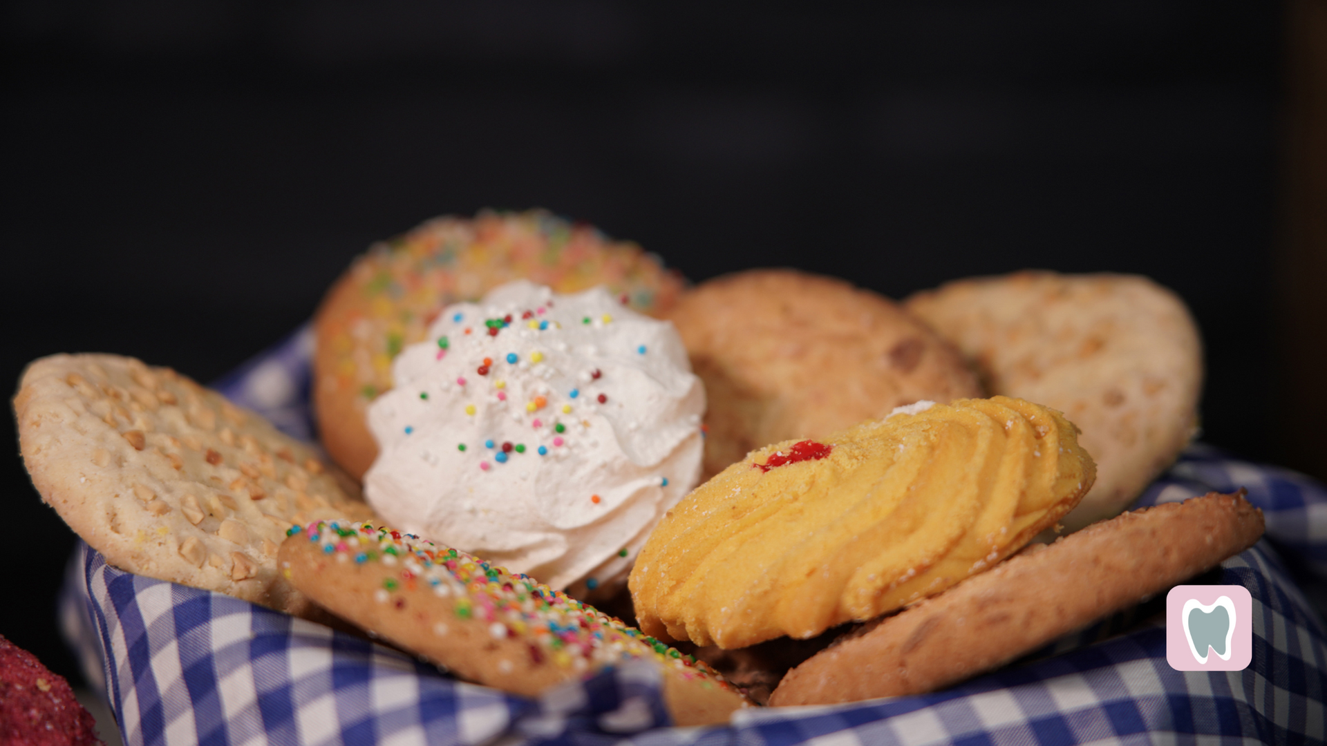 There are many different types of cookies in the basket.