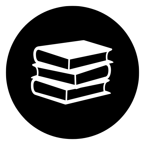 Three books are stacked on top of each other in a black circle.
