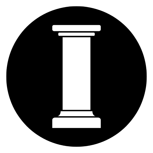 A white pillar in a black circle on a white background.